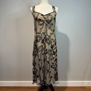 Black & Tan Floral Lace Sleeveless Sheer Dress Racerback Whimsigoth Witchy